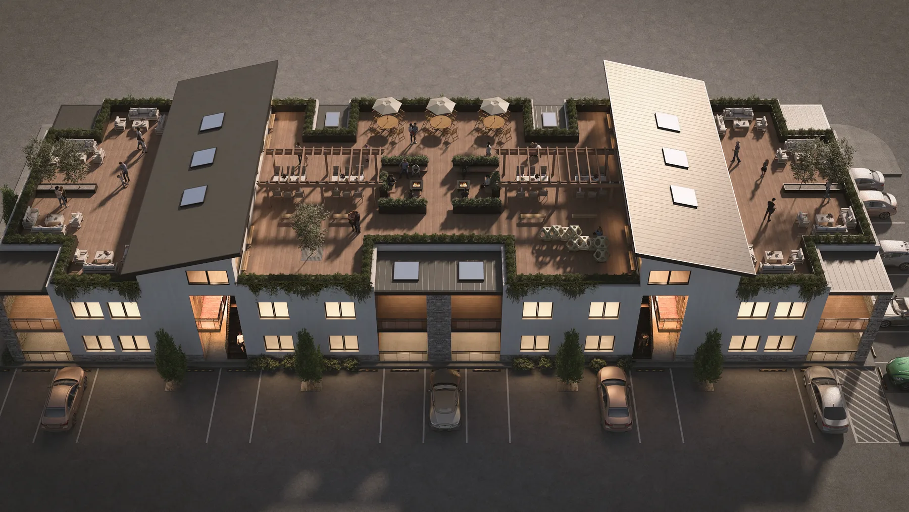 Rooftop view of the Bandon modular apartment building