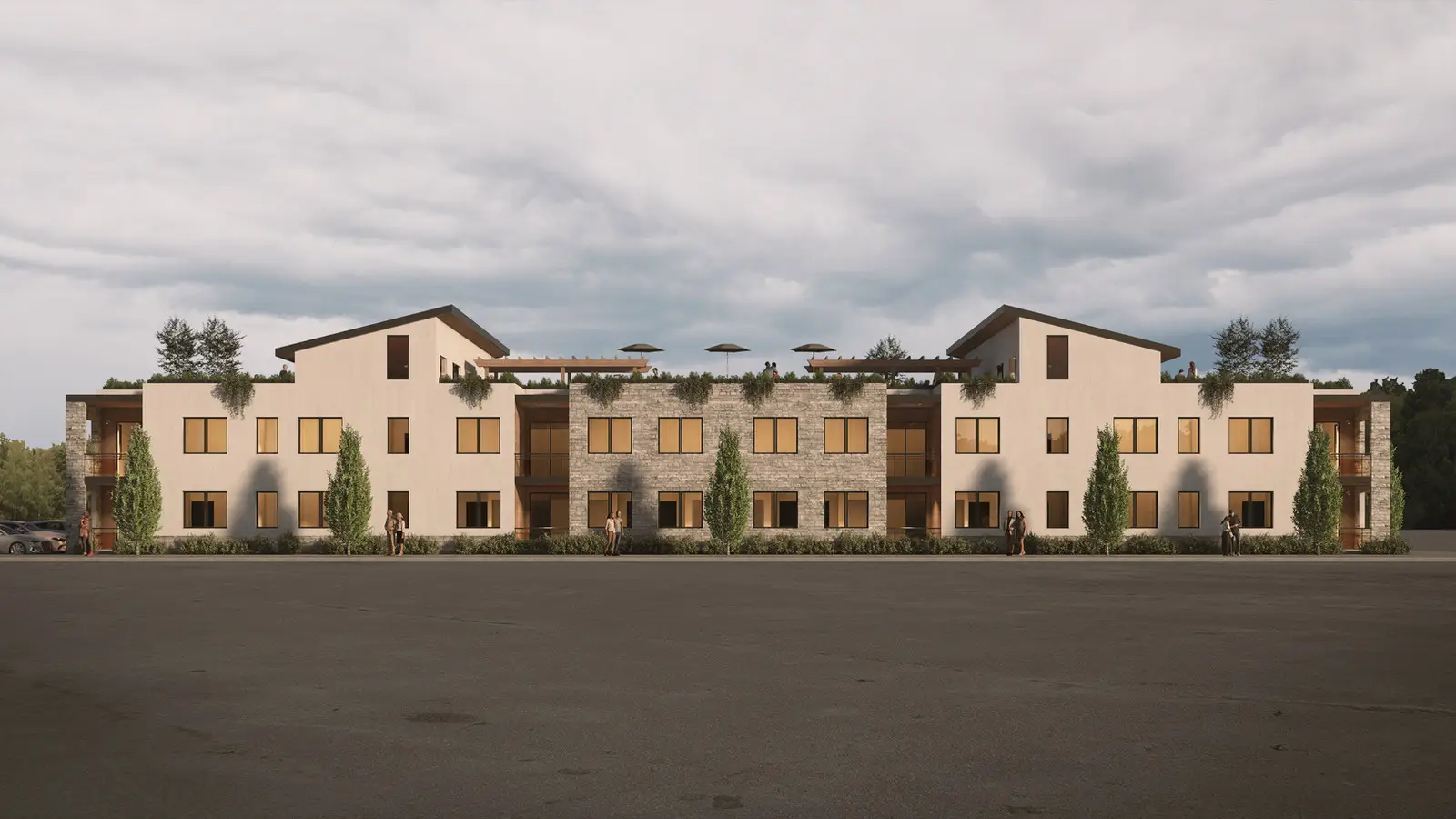 Rendering of Rogue Modular apartments for Breath of Life Bandon